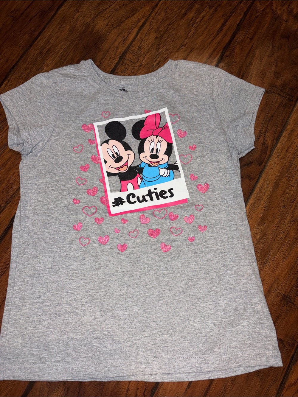 Disney Gray Tee with Pink Accents - #Cuties Mickey & Minnie